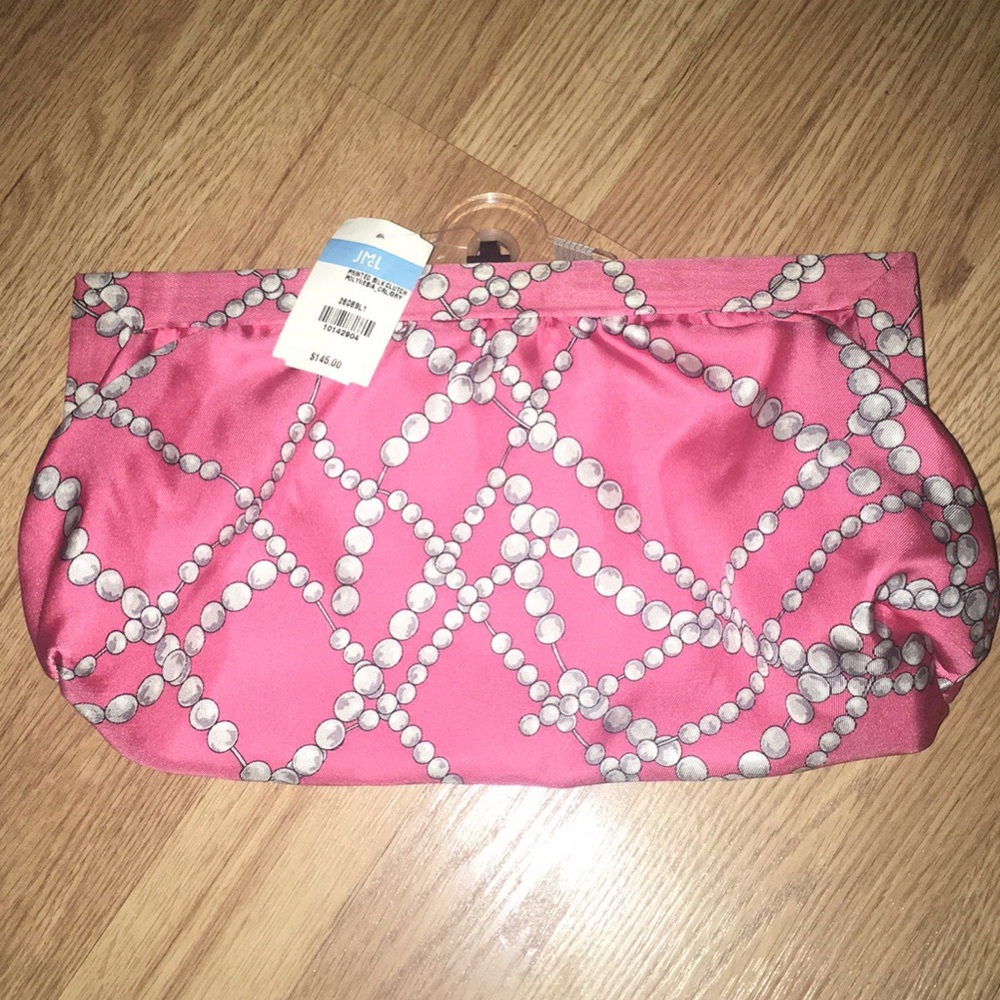 Pink Printed silk clutch
